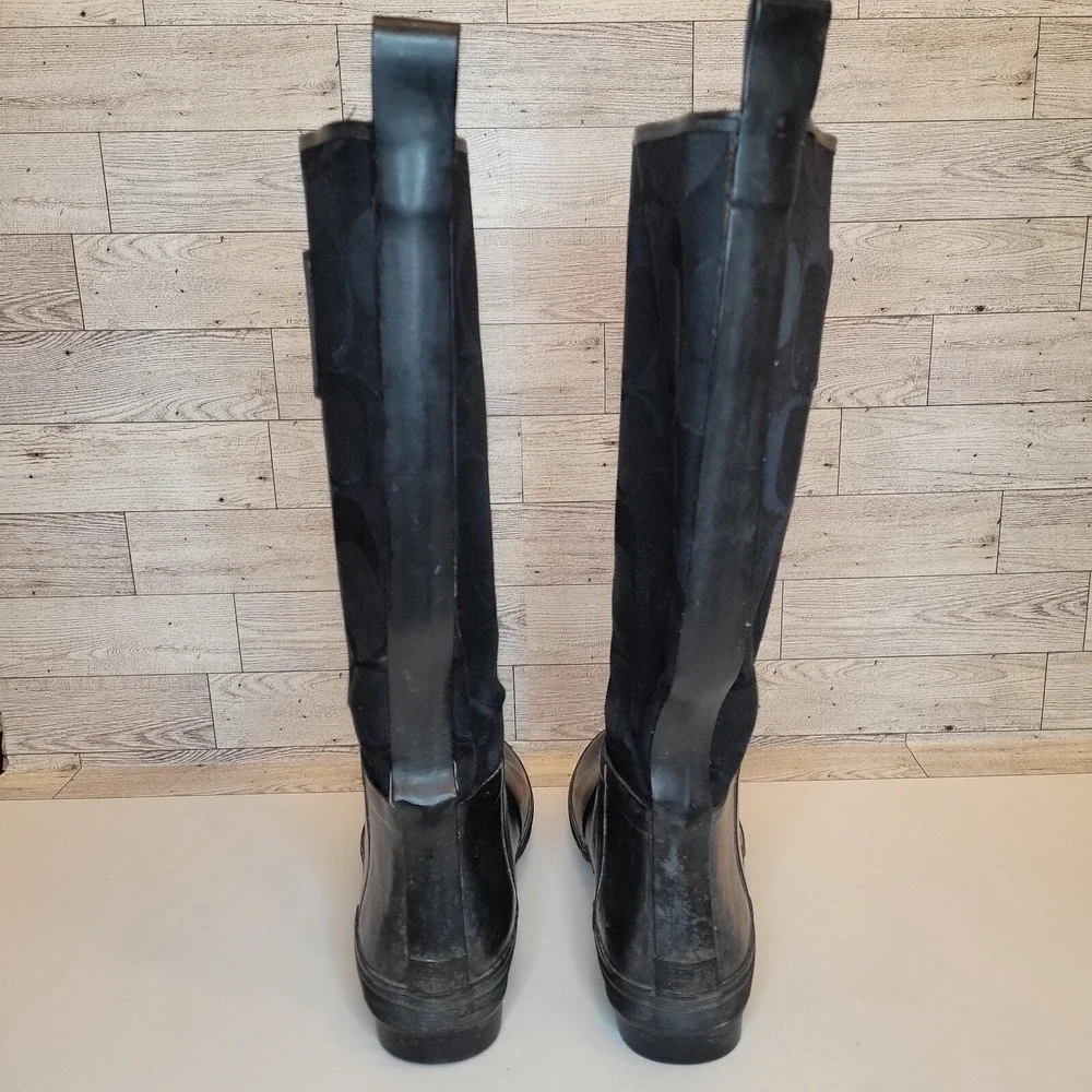 Coach Black Tall Rain Boots with Signature Logo